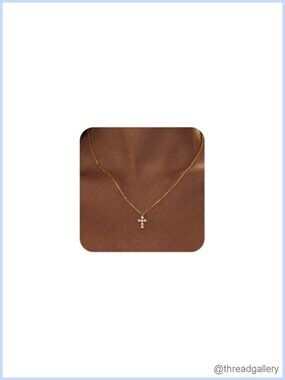14K Gold Plated Cross Necklace Pearl Pendant Choker Dainty Faith Jewelry Gift